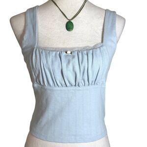 Aeropostale Square Neck Pointelle Crop Tank Top Womens L Y2K Soft Girl Coquette